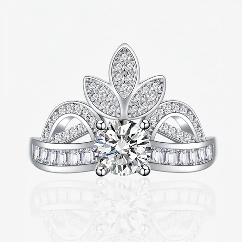 925 Sterling Silver Crown Ring For Women Cubic Zirconia Inlaid Luxury Tiara Shape Hollow Clover Design Fashion Jewelry Gift