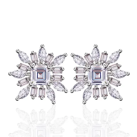 Pendientes de Botón de Copo de Nieve Irregulares para Mujer Plata de Ley 925 Flor Radiante con Circonia Incrustada Joyería