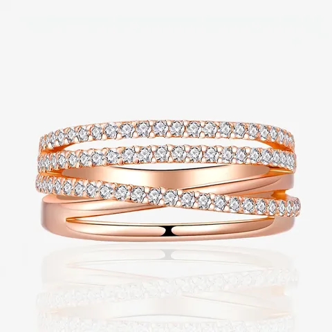 Anello a Fascia Larga Incrociato in Argento Sterling S925 per Donna Strass Placcato Oro Rosa 18K Gioielli di Moda Geometrici