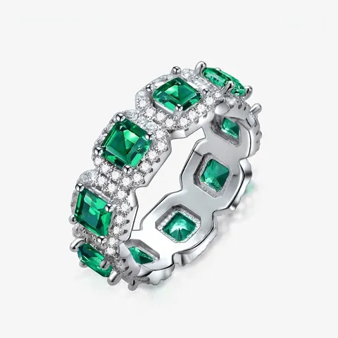 Luxus 925 Sterlingsilber Zirkonia Ewigkeit Ring Für Damen Quadratisch Smaragdgrün Citringelb Mehrfarbig Band Finger Schmuck