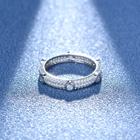 925 Sterling Silver Micro Pave Zirconia Eternity Ring For Women Exquisite Geometric Round Bezel Set Sparkly Jewelry Gift