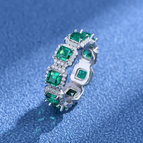 Luxus 925 Sterlingsilber Zirkonia Ewigkeit Ring Für Damen Quadratisch Smaragdgrün Citringelb Mehrfarbig Band Finger Schmuck