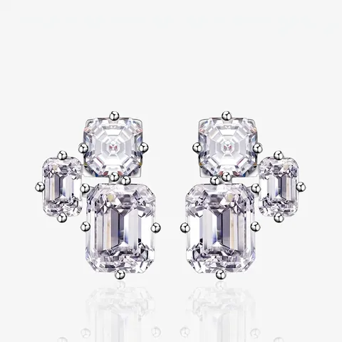 925 Sterlingsilber Asymmetrische Ohrstecker Mit Smaragdschliff Strass Für Damen Minimalistische Geometrische Cluster Ohrschmuck Geschenk