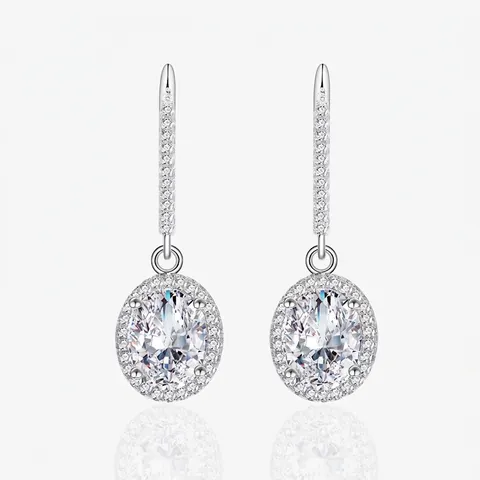 Elegant 925 Sterling Silver Oval Zirconia Drop Earrings For Women Classic Halo Leverback Earrings Wedding Banquet Jewelry Gift