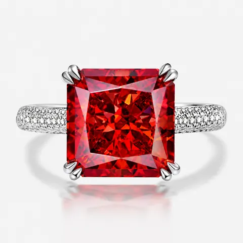 925 Sterling Silver Radiant Cut Square Rhinestone Ring For Women Luxury Radiant Padparadscha Red Green Yellow Pink Ring Jewelry