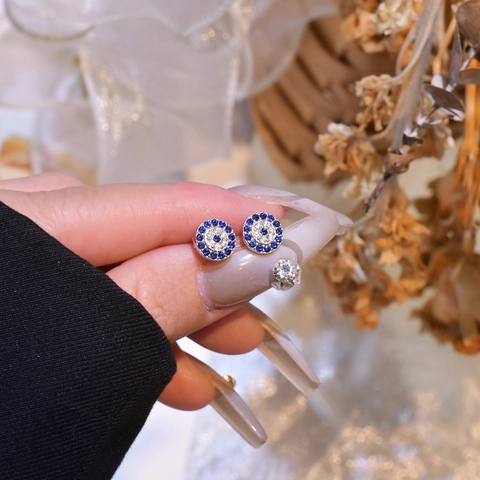 925 Sterlingsilber Böses Auge Ohrstecker Für Damen Blau Weiß Zirkonia Rund Eingelegt Hypoallergen Minimalistischer Schmuck