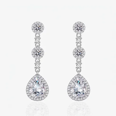 Elegant 925 Sterling Silver Pear Cut Drop Earrings Luxury Zirconia Tassel Dangle Earrings For Wedding Party Women Jewelry