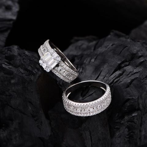 925 Sterlingsilber Rechteckiger Zirkonia Ring Set Geometrisch Stapelbar Hochzeitstag Ring Für Damen Schmuck Geschenk