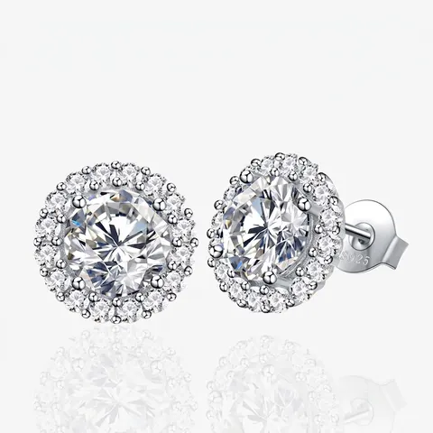 Classic 925 Sterling Silver Round Halo Stud Earrings For Women Brilliant Zirconia Elegant Sparkling Fashion Jewelry Gift