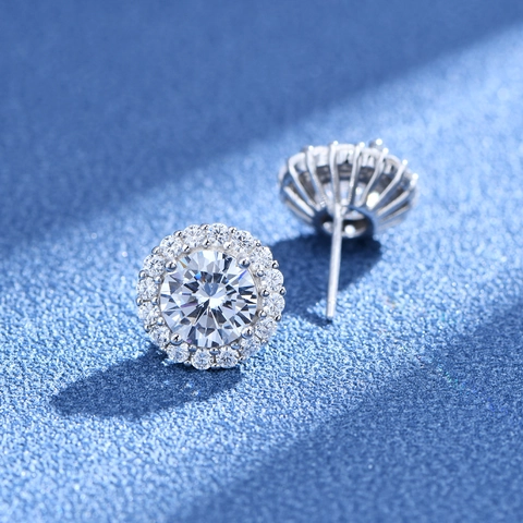 Classic 925 Sterling Silver Round Halo Stud Earrings For Women Brilliant Zirconia Elegant Sparkling Fashion Jewelry Gift
