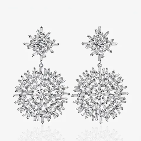 Luxury 925 Sterling Silver Snowflake Drop Earrings For Women Radiant Zirconia Statement Dangle Earrings For Wedding Banquet Jewelry