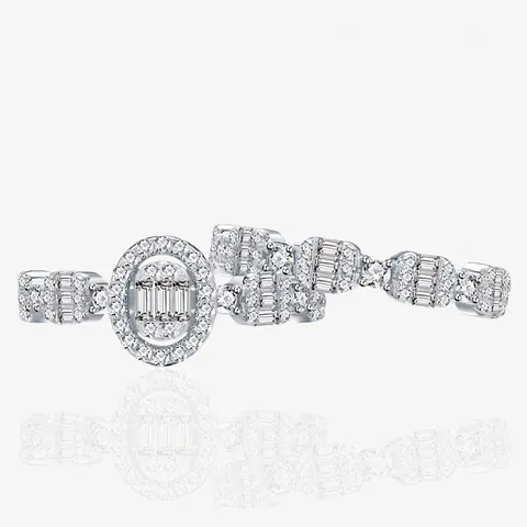 Luxury 925 Sterling Silver Oval Halo Ring Set For Women Vintage Emerald Cut Rhinestone Pave Wedding Engagement Finger Ring Jewelry