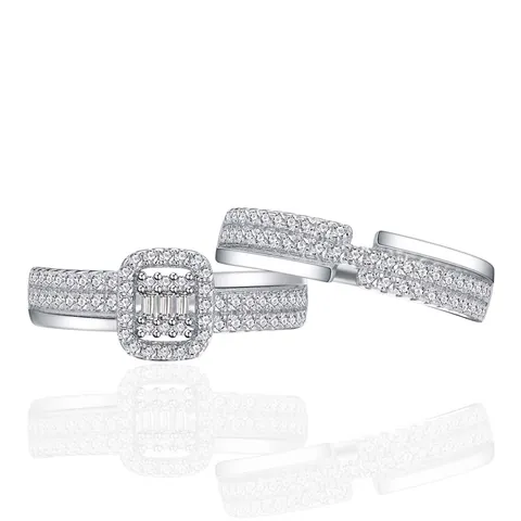 925 Sterling Silver Stacking Rings For Women Square Halo Micro Pave Rhinestone Fashion Jewelry Silver Finger Rings