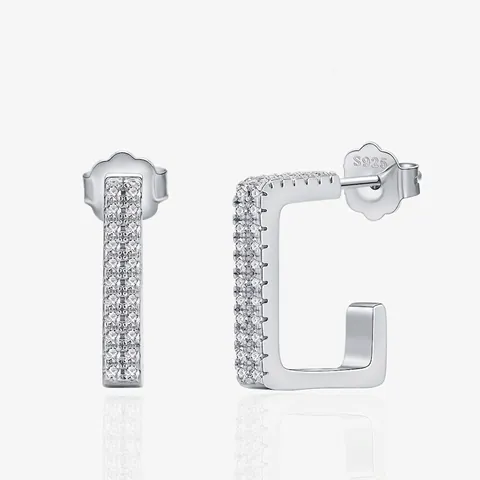 Minimalista Orecchini a Bottone Rettangolari in Argento Sterling 925 Semplice Moda Geometrica Zirconia Intarsiata Donna Gioielli Regalo