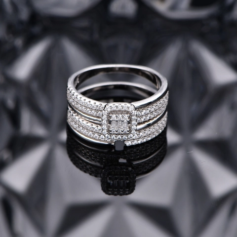 925 Sterling Silver Stacking Rings For Women Square Halo Micro Pave Rhinestone Fashion Jewelry Silver Finger Rings