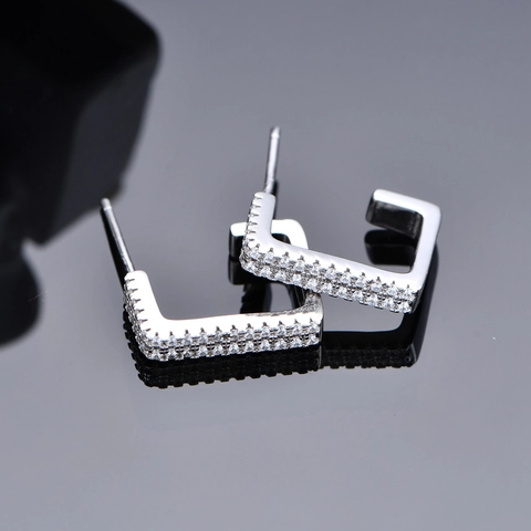 Minimalista Orecchini a Bottone Rettangolari in Argento Sterling 925 Semplice Moda Geometrica Zirconia Intarsiata Donna Gioielli Regalo