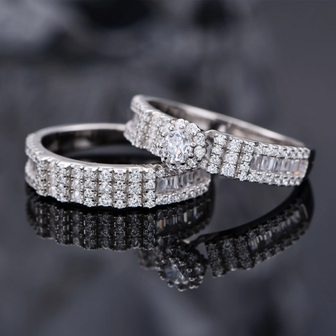 925 Sterling Silver Snowflake Ring Set Micro-set Rhinestone Luxurious Stackable Rings For Women Wedding Party Jewelry Gift