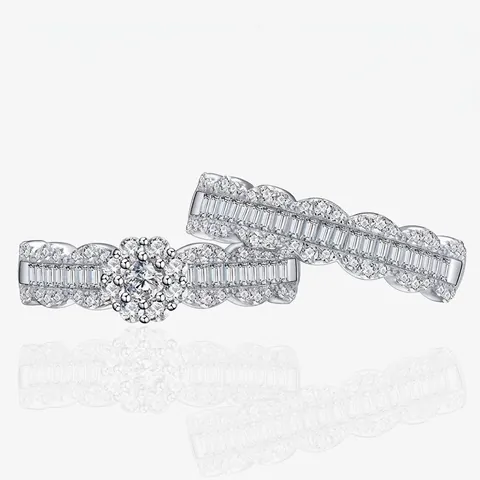 925 Sterling Silver Wave Snowflake Ring Set Micro Pave Zirconia Stackable Wedding Rings For Women Fashion Jewelry