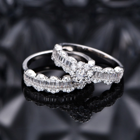 925 Sterling Silver Wave Snowflake Ring Set Micro Pave Zirconia Stackable Wedding Rings For Women Fashion Jewelry