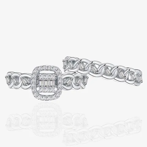 925 Sterling Zilver Zirconia Halo Ringen Combinatie Twist Schakelketting Ontwerp Stapelringen Sieraden Voor Dames
