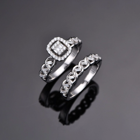 925 Sterling Zilver Zirconia Halo Ringen Combinatie Twist Schakelketting Ontwerp Stapelringen Sieraden Voor Dames