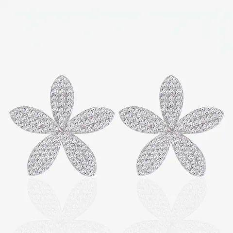 S925 Sterling Silver Micro Pave Zirconia Flower Stud Earrings For Women Exquisite Fashion Floral Jewelry Silver Earrings