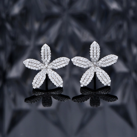 S925 Sterling Silver Micro Pave Zirconia Flower Stud Earrings For Women Exquisite Fashion Floral Jewelry Silver Earrings