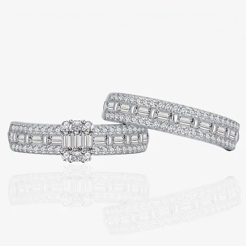 925 Sterling Silver Ring Set Emerald Cut Cubic Zirconia Stackable Wedding Engagement Two-Piece Ring For Women Fashion Jewelry