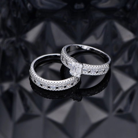 925 Sterling Silver Ring Set Emerald Cut Cubic Zirconia Stackable Wedding Engagement Two-Piece Ring For Women Fashion Jewelry