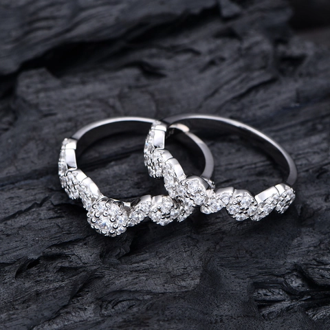 925 Sterling Zilver Zirconia Bloem Stapelbare Ring Voor Vrouwen Luxe Micro Ingelegde Dubbele Ring Verzilverde Sieraden Cadeau
