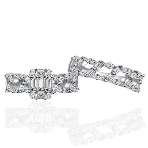 Luxury 925 Sterling Silver Zirconia Stackable Ring Set For Women Emerald Cut Geometric Electroplated Jewelry Rings