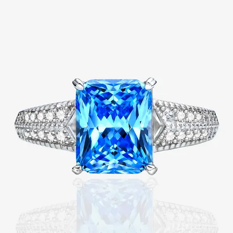 925 Sterling Silver Radiant Cut Rhinestone Ring For Women Luxury Large Stone Electroplated Cocktail Finger Jewelry Gift