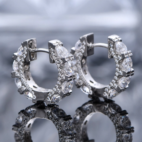 Pendientes de Aro de Plata de Ley 925 Con Circonia Transparente Diseño de Pavé Joyas de Moda para Mujer Pendientes Elegantes