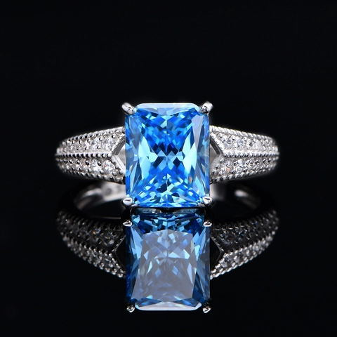 925 Sterling Silver Radiant Cut Rhinestone Ring For Women Luxury Large Stone Electroplated Cocktail Finger Jewelry Gift