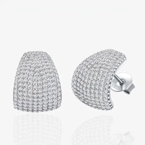 Orecchini a Bottone in Argento Sterling 925 Micro Pavé Zirconia Per Donna Forma a U Curva Gioielli di Alta Qualità