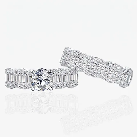 925 Sterling Silver Wave Texture Zirconia Ring Set For Women Elegant Stackable Wedding Engagement Simulated Diamond Band Jewelry