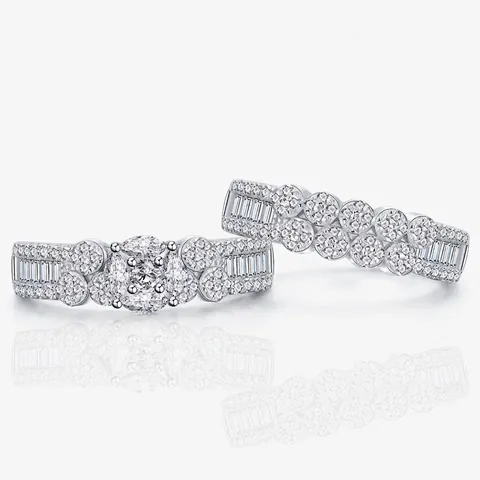 S925 Sterling Silver Micro Pave Zirconia Ring Set For Women Elegant Stackable Wedding Engagement Band Set Finger Jewelry
