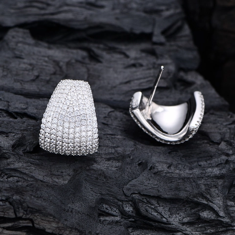 Orecchini a Bottone in Argento Sterling 925 Micro Pavé Zirconia Per Donna Forma a U Curva Gioielli di Alta Qualità