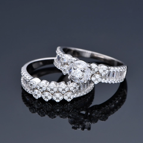 S925 Sterling Silver Micro Pave Zirconia Ring Set For Women Elegant Stackable Wedding Engagement Band Set Finger Jewelry