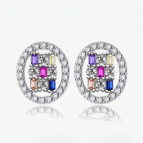 925 Sterlingsilber Oval Ohrstecker Bunte Zirkonia Eingelegt Geometrisch Luxus Mode Schmuck Für Damen Hochzeit Party