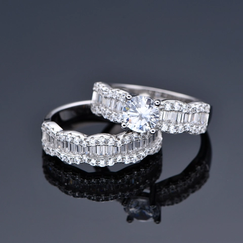 925 Sterling Silver Wave Texture Zirconia Ring Set For Women Elegant Stackable Wedding Engagement Simulated Diamond Band Jewelry