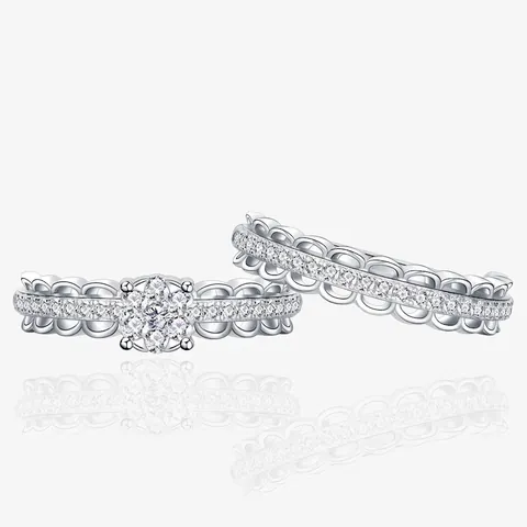 Dames S925 Sterling Zilver Stapelbare Ring Set Strass Elegant Golf Kant Gaas Ontwerp Verstelbare Sieraden Huwelijk