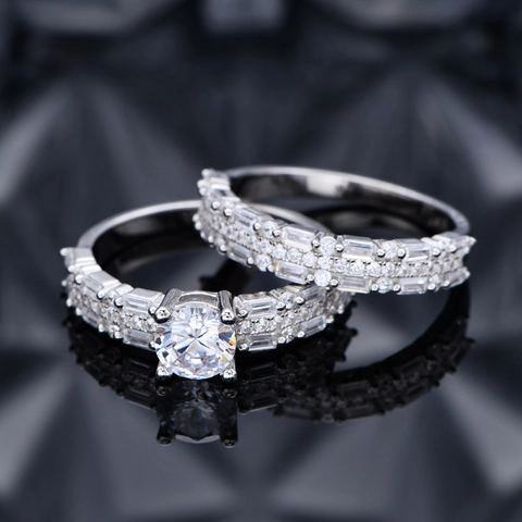 925 Sterling Silver Rings For Women Featuring Round Brilliant Cut Zirconia And Baguette Stones Stacking Style Jewelry
