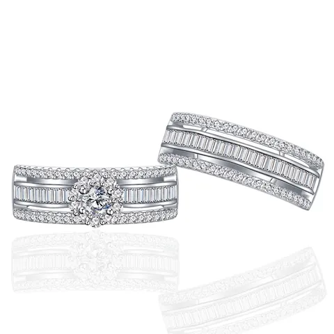 Bagues de Combinaison en Argent Sterling 925 Avec Zirconia à Ondes Pour Femmes Taille Baguette Micro-incrusté Bijoux Mariage