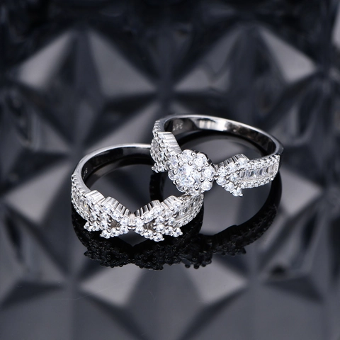 Anelli Sovrapponibili in Argento Sterling 925 con Elementi a Freccia e Fiocco di Neve Anello a Doppio Strato con Zirconia Micro Intarsiata per Donna Gioielli alla Moda