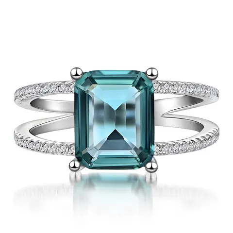 Anello in Argento Sterling S925 Con Zirconia Taglio Smeraldo Per Donna Elegante Fascia Divisa Gioielli Moda Matrimonio