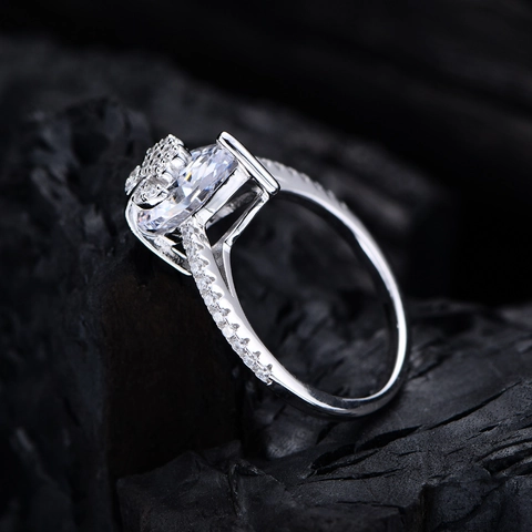 Anillo De Flor De Circonia De Plata De Ley 925 Corte Pera Para Mujer Diseño Floral De Planta Joyería De Lujo Anillo Dedo