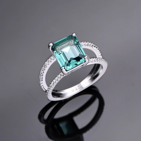 Anello in Argento Sterling S925 Con Zirconia Taglio Smeraldo Per Donna Elegante Fascia Divisa Gioielli Moda Matrimonio