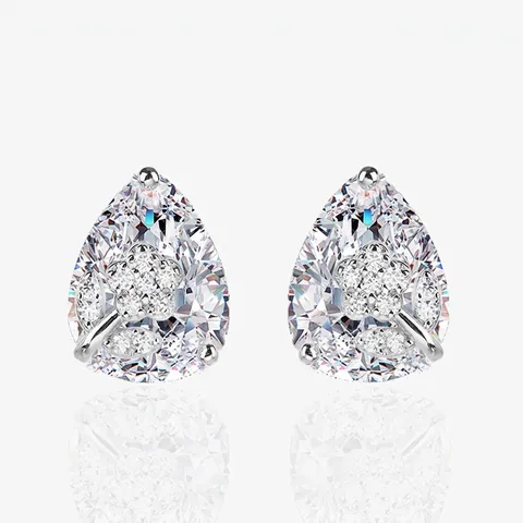 925 Sterling Silver Flower Stud Earrings For Women Pear Cut Zirconia Inlaid Floral Leaf Design Fashion Jewelry Gift