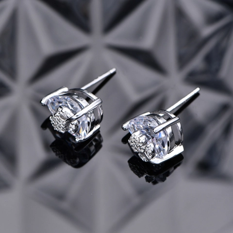 925 Sterling Silver Flower Stud Earrings For Women Pear Cut Zirconia Inlaid Floral Leaf Design Fashion Jewelry Gift